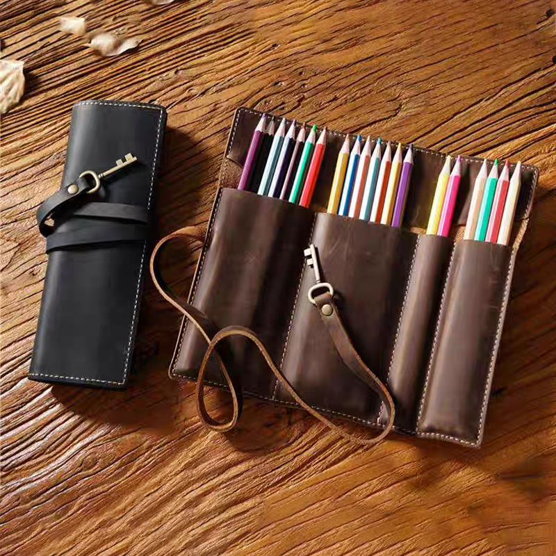 새로운 빈티지 스타일의 크레이지 호스 PU 가죽 펜 케 - Pen Pouch Roll 리뷰 및 가격